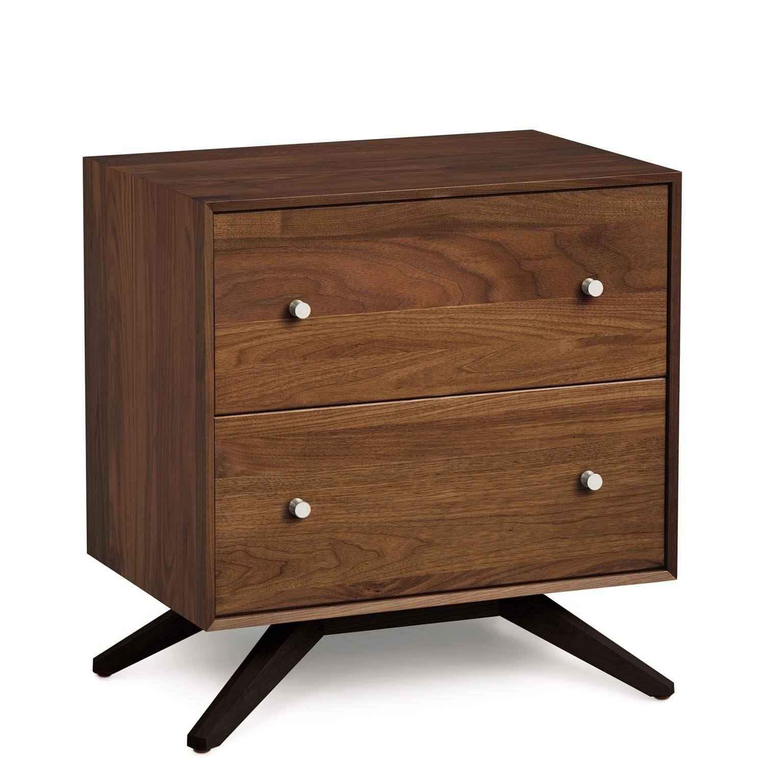 Astrid Two Drawer Nightstand in Walnut with Dark Chocolate Legs - Urban Natural Home Furnishings.  Nightstands, Copeland