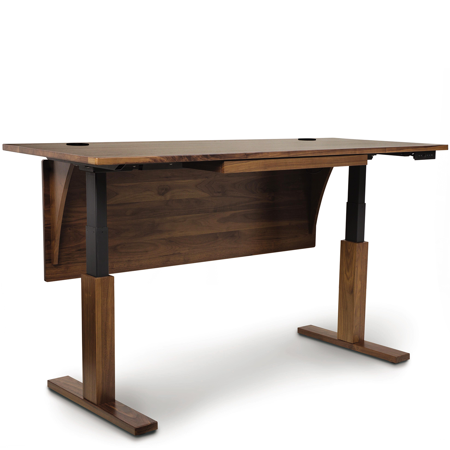 Quick Ship Invigo Sit-Stand Desk In Walnut - Urban Natural Home Furnishings