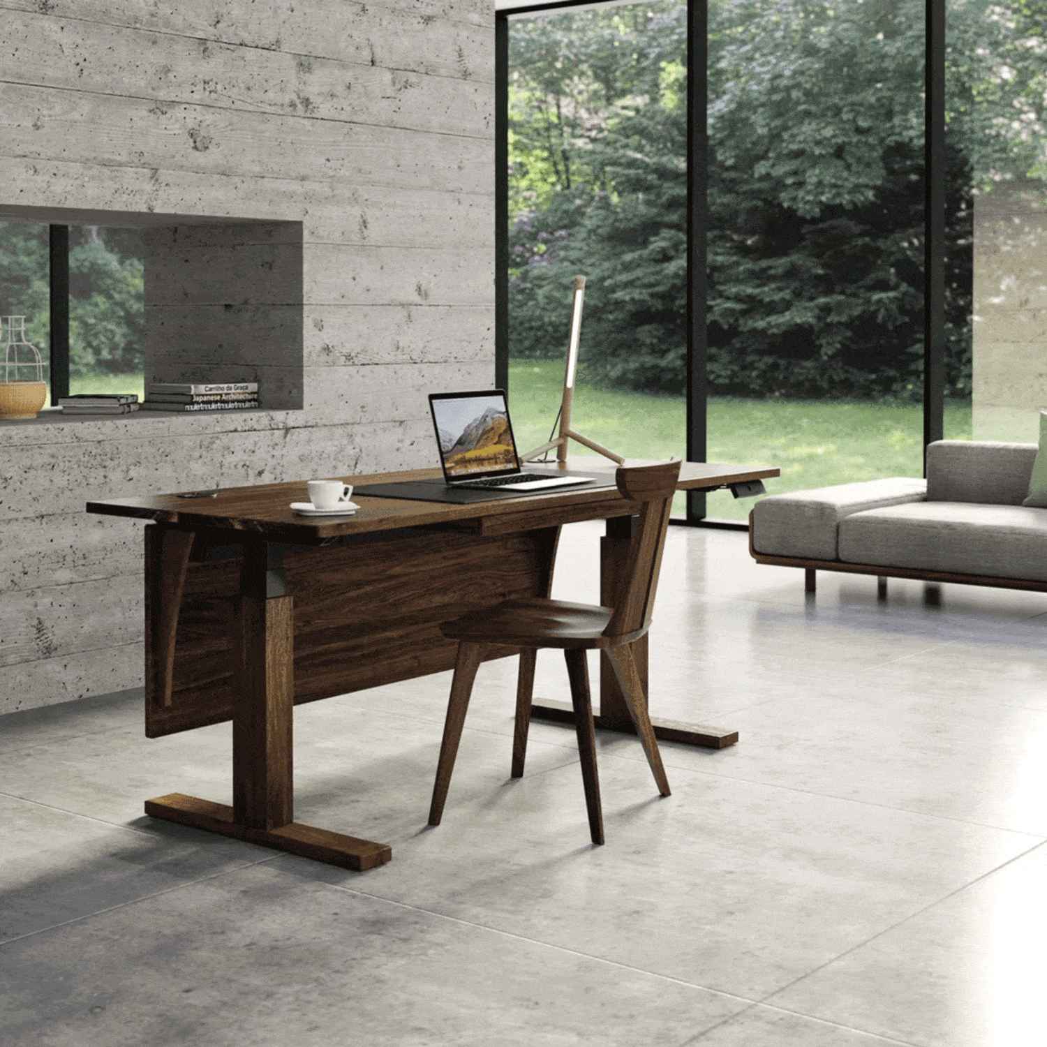 Invigo Sit-Stand Desk In Walnut - Urban Natural Home Furnishings