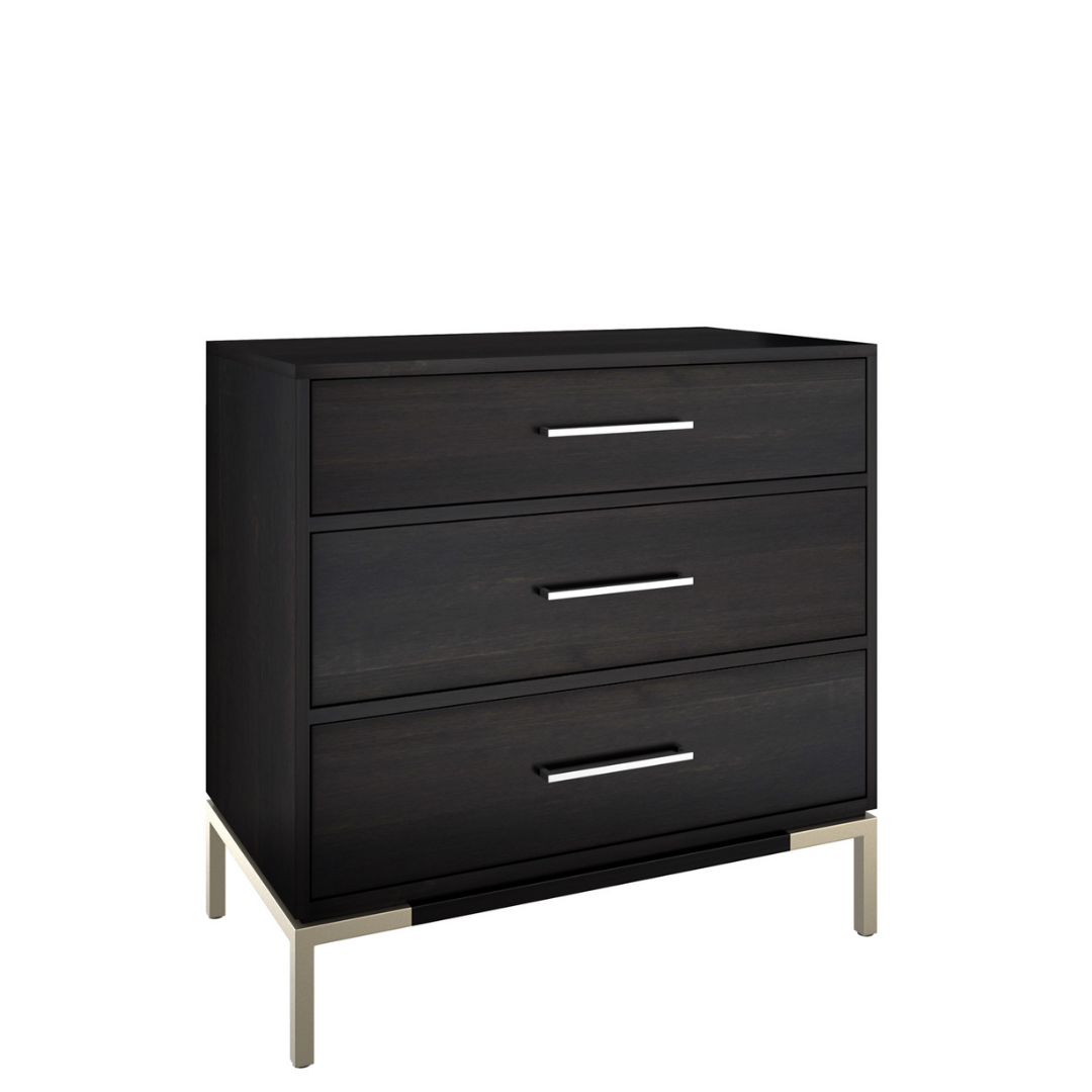 Natural wood chest of drawers with three drawers, black …